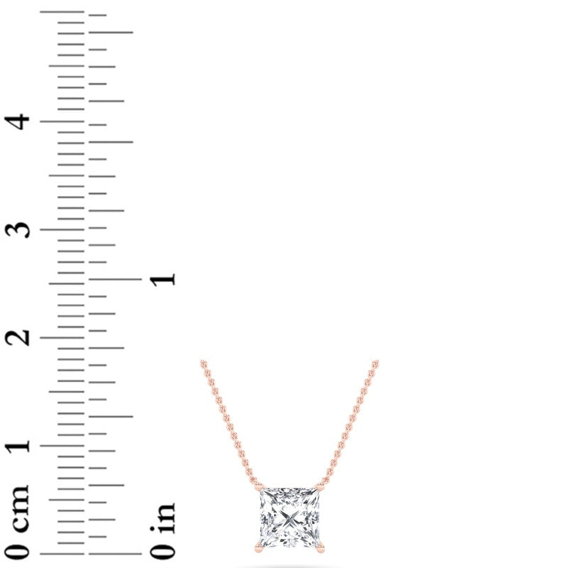 1CTW Princess Shaped Lab Grown Diamond (F/VS) Solitaire Necklace in 14K Gold