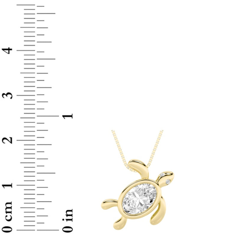 1.5CTW Oval Shaped Lab Grown Diamond (F/VS) Bezel Set Turtle Pendant in 14K Gold