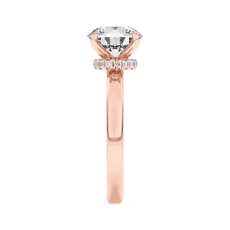 2CTW Round Shaped Lab Grown Diamond (F/VS) Hidden Halo Plain Shank Engagement Ring in 14K Gold