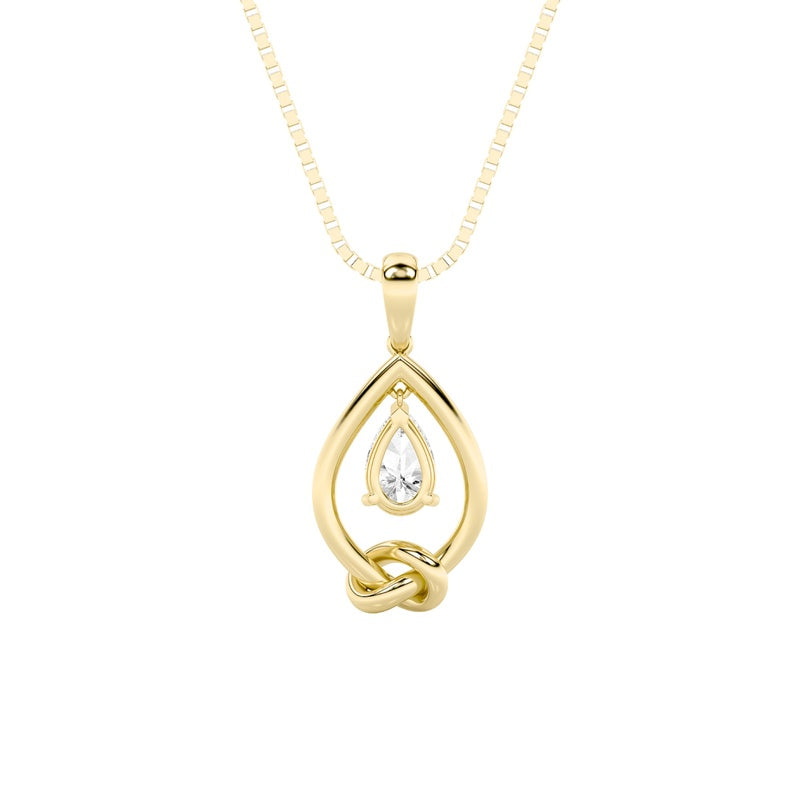 1CTW Pear Shaped Lab Grown Diamond (F/VS) Solitaire Knot Pendant in 14K Gold