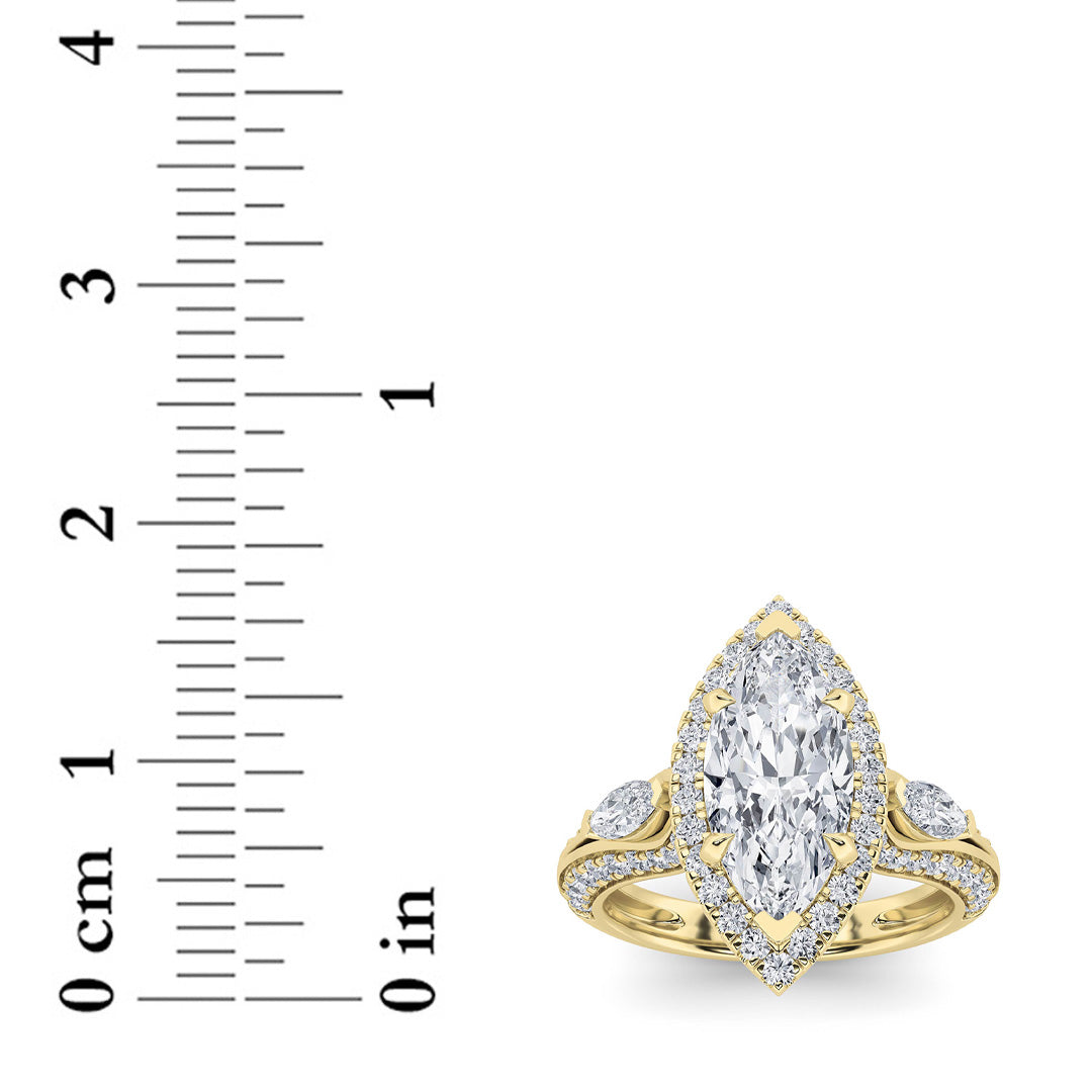 3 ct tw IGI Certified Marquise Lab-Grown Diamond Three Stone Halo Engagement Ring No. 2 in 14K Solid Gold - Yellow