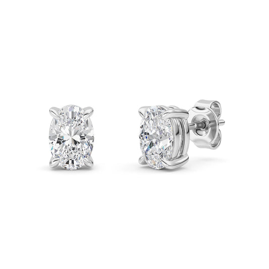 2 ct tw IGI Certified Oval Lab-Grown Diamond Stud Earrings in 14K Gold over Sterling Silver - White