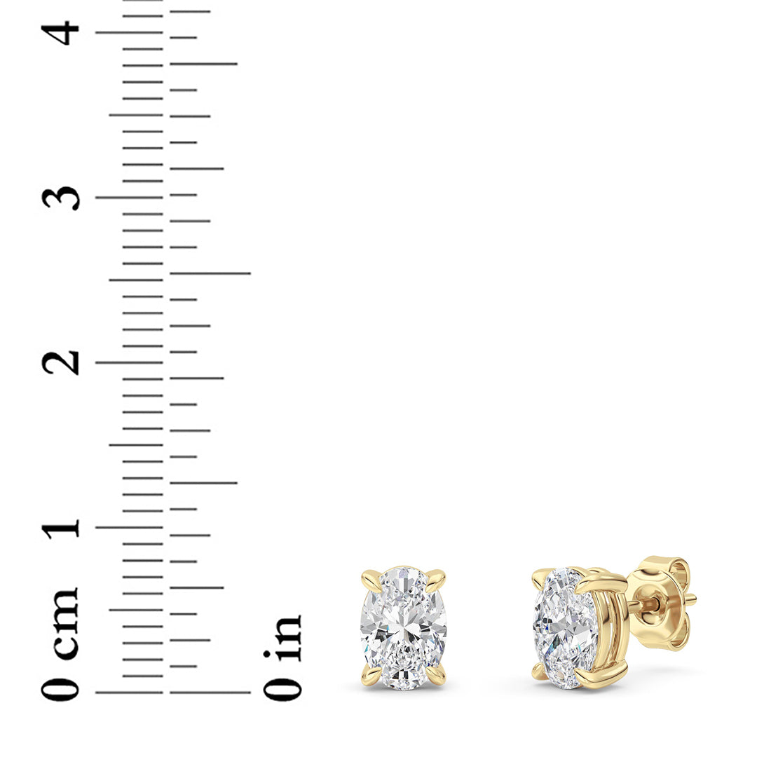 2 ct tw IGI Certified Oval Lab-Grown Diamond Stud Earrings in 14K Gold over Sterling Silver - Yellow