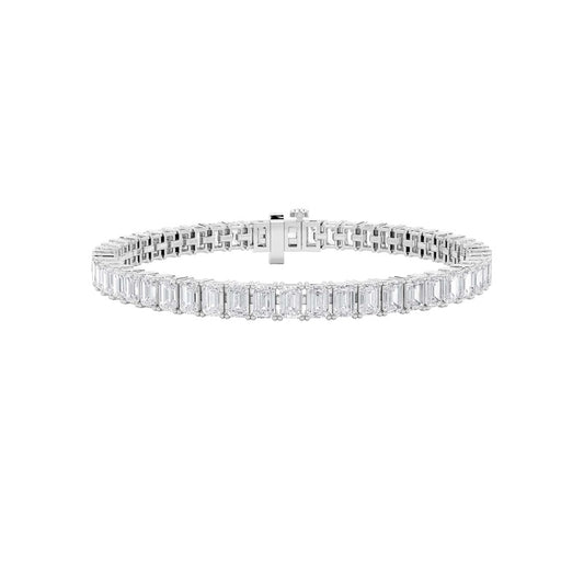 10CTW Emerald Shaped Lab Grown Diamond (F/VS) East West Line Bracelet in 14K Gold