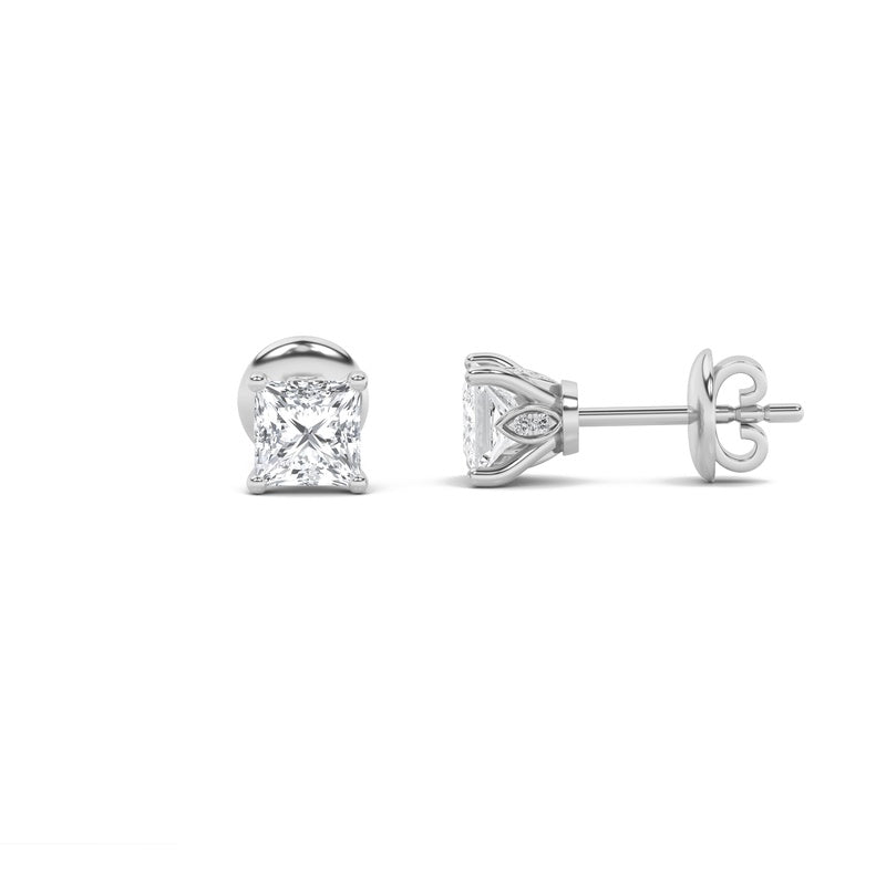 1CTW Princess Shaped Lab Grown Diamond (F/VS) Tulip Head Stud Earrings in 14K Gold