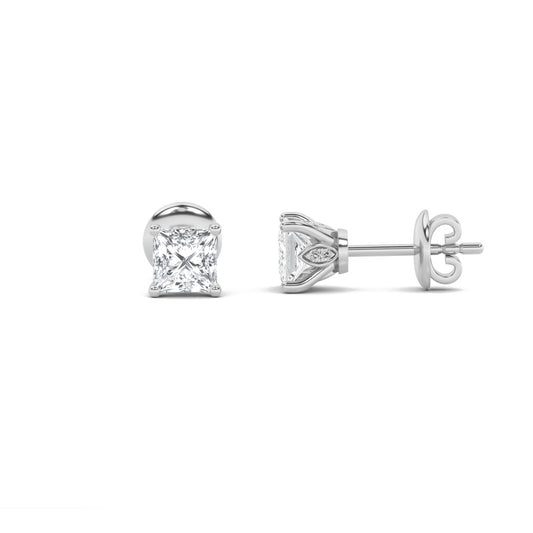 1CTW Princess Shaped Lab Grown Diamond (F/VS) Tulip Head Stud Earrings in 14K Gold