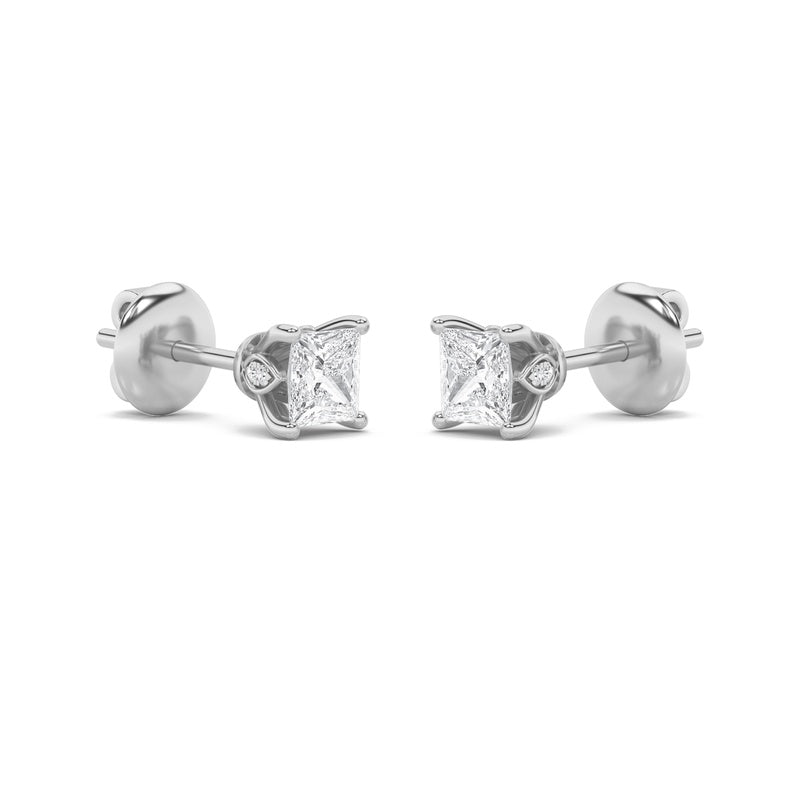 1CTW Princess Shaped Lab Grown Diamond (F/VS) Tulip Head Stud Earrings in 14K Gold