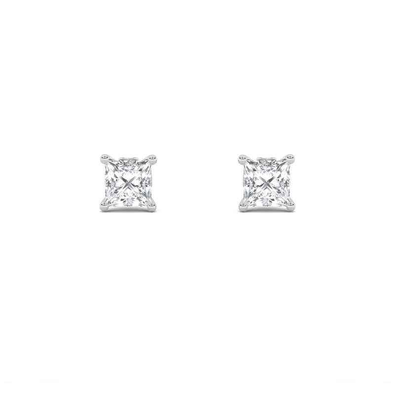 1CTW Princess Shaped Lab Grown Diamond (F/VS) Tulip Head Stud Earrings in 14K Gold