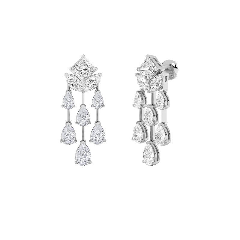 7CTW Princess Shaped Lab Grown Diamond (F/VS) Dangle Earrings in 14K Gold