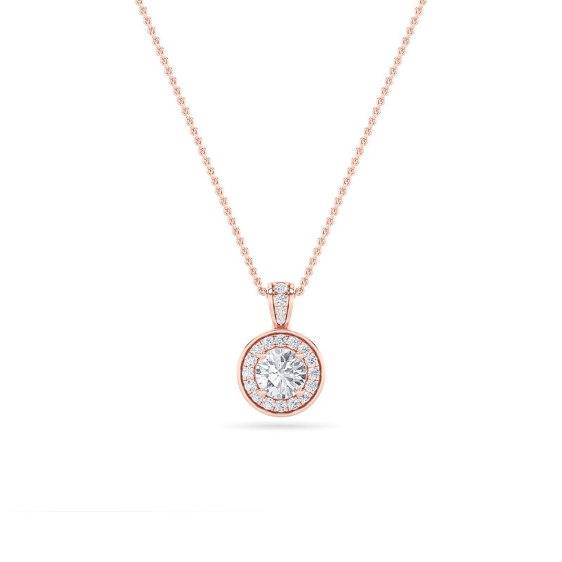 0.75CTW Round Shaped Lab Grown Diamond (F/VS) Halo Pendant in 14K Gold