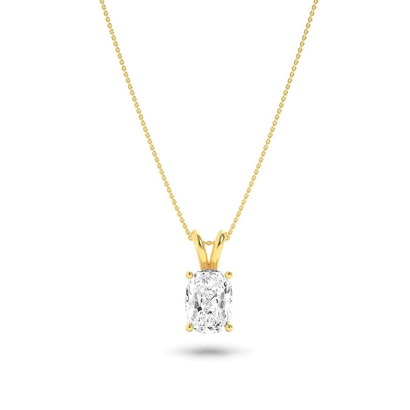 1CTW Elongated Cushion Shaped Lab Grown Diamond (F/VS) Split Bale Solitaire Pendant in 14K Gold