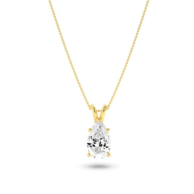 2CTW Pear Shaped Lab Grown Diamond (F/VS) Split Bale Solitaire Pendant in 14K Gold