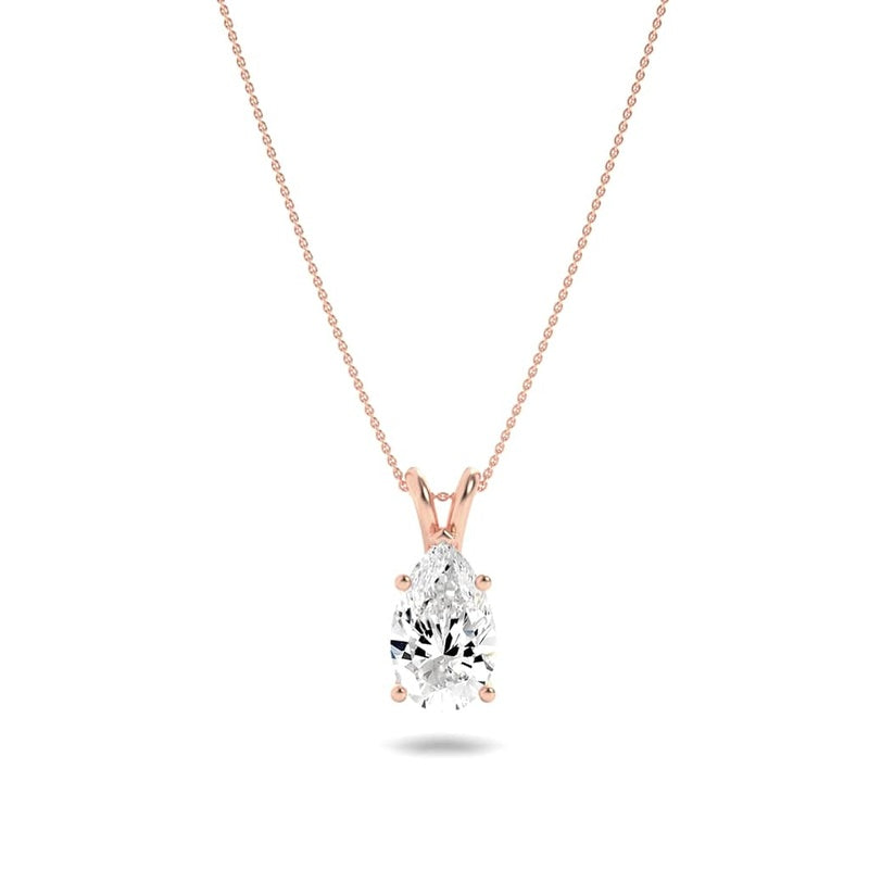 3CTW Pear Shaped Lab Grown Diamond (F/VS) Split Bale Solitaire Pendant in 14K Gold