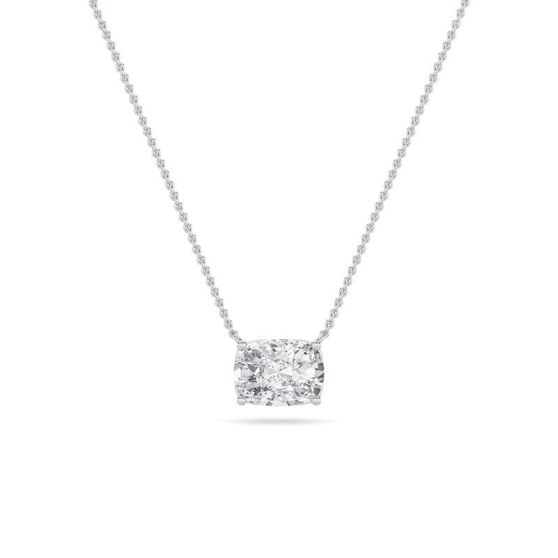 1CTW Elongated Cushion Shaped Lab Grown Diamond (F/VS) East West Solitaire Necklace in 14K Gold