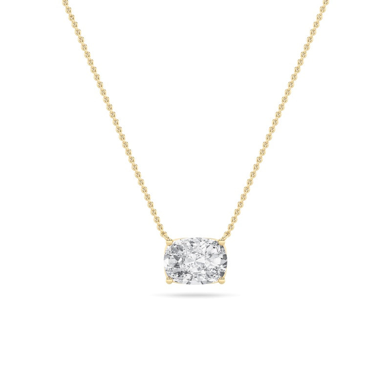 1CTW Elongated Cushion Shaped Lab Grown Diamond (F/VS) East West Solitaire Necklace in 14K Gold