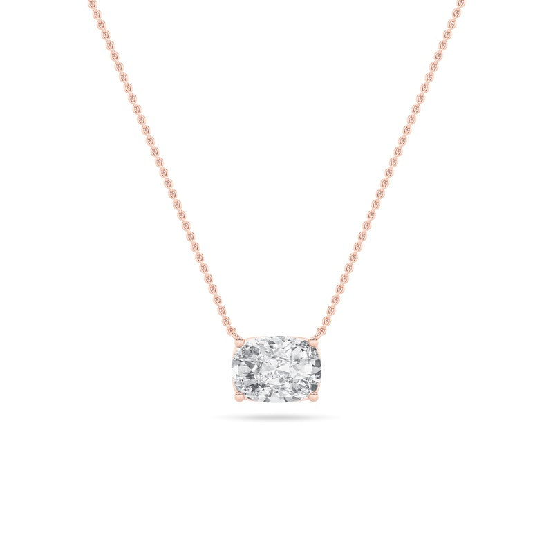 1CTW Elongated Cushion Shaped Lab Grown Diamond (F/VS) East West Solitaire Necklace in 14K Gold