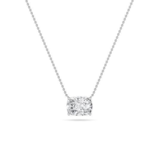 2CTW Elongated Cushion Shaped Lab Grown Diamond (F/VS) East West Solitaire Necklace in 14K Gold