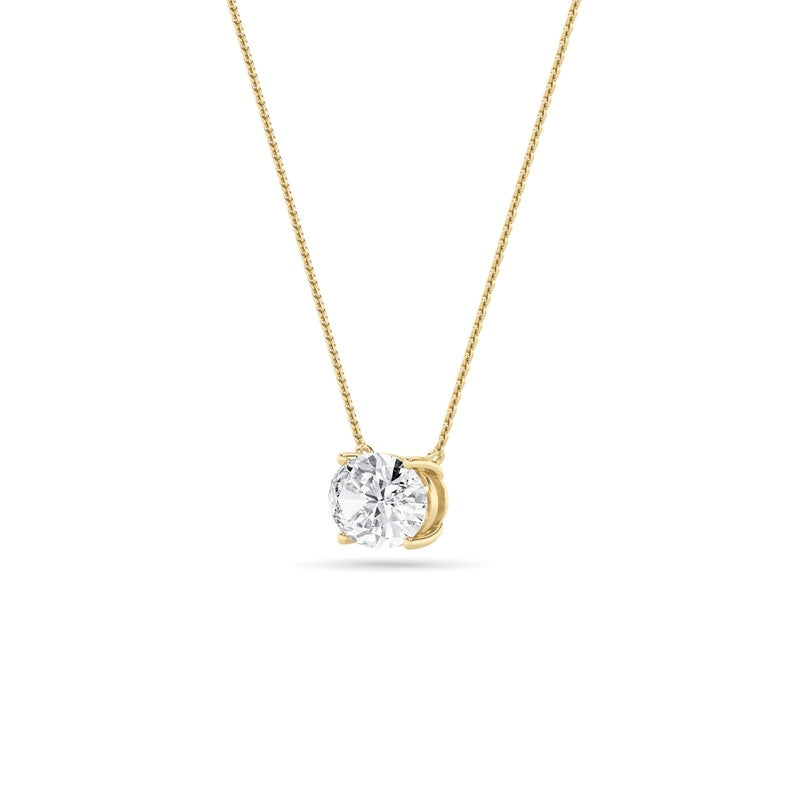 1CTW Oval Shaped Lab Grown Diamond (F/VS) East West Solitaire Necklace in 14K Gold