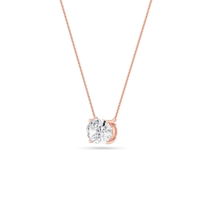 1CTW Oval Shaped Lab Grown Diamond (F/VS) East West Solitaire Necklace in 14K Gold