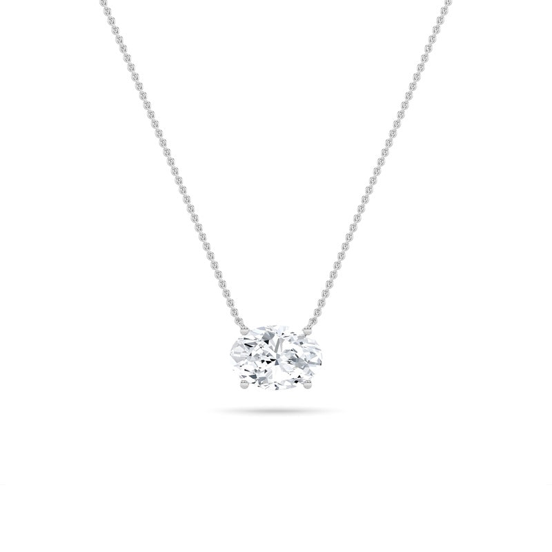 2CTW Oval Shaped Lab Grown Diamond (F/VS) East West Solitaire Necklace in 14K Gold
