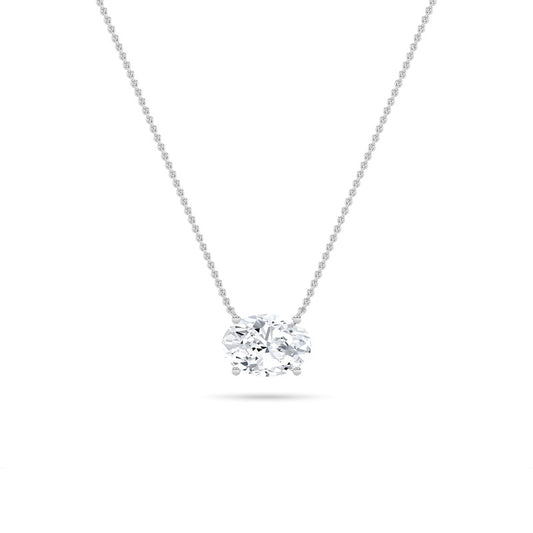 2CTW Oval Shaped Lab Grown Diamond (F/VS) East West Solitaire Necklace in 14K Gold