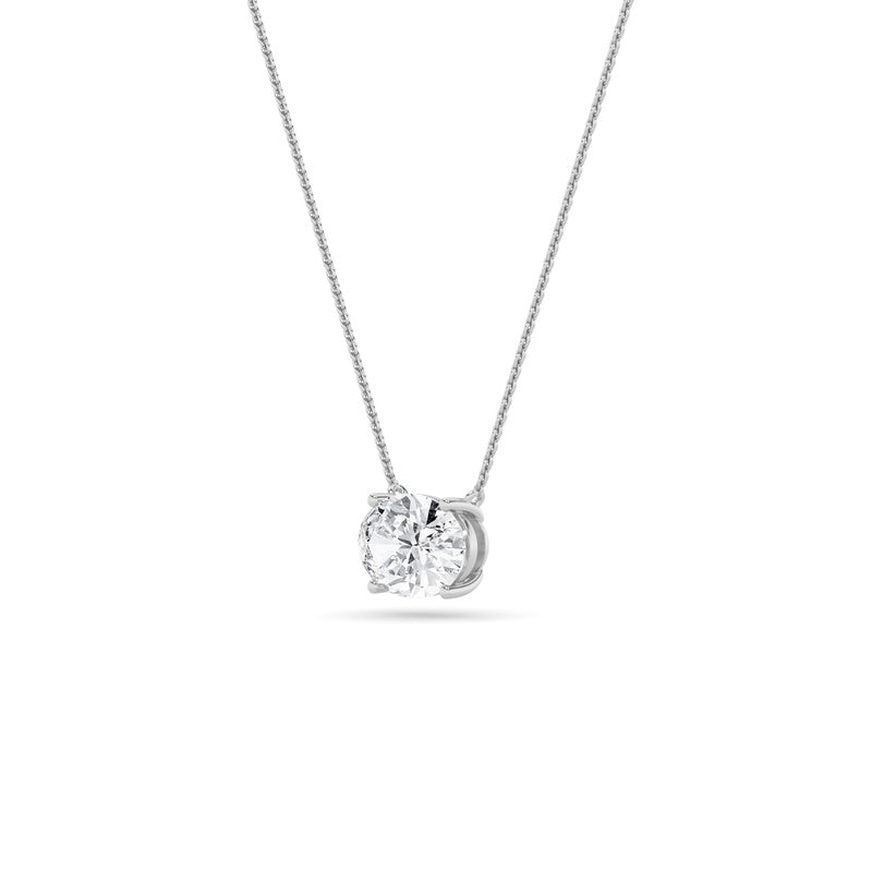 2CTW Oval Shaped Lab Grown Diamond (F/VS) East West Solitaire Necklace in 14K Gold
