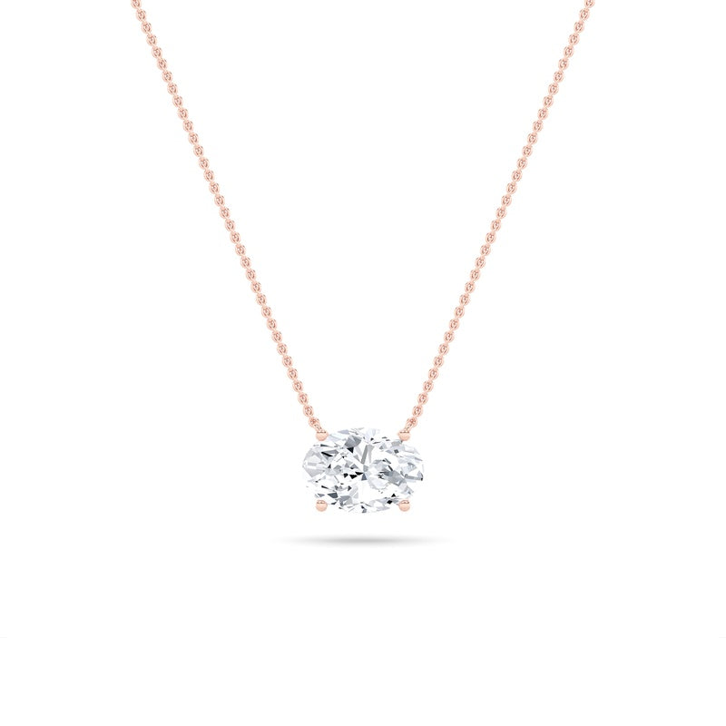 2CTW Oval Shaped Lab Grown Diamond (F/VS) East West Solitaire Necklace in 14K Gold
