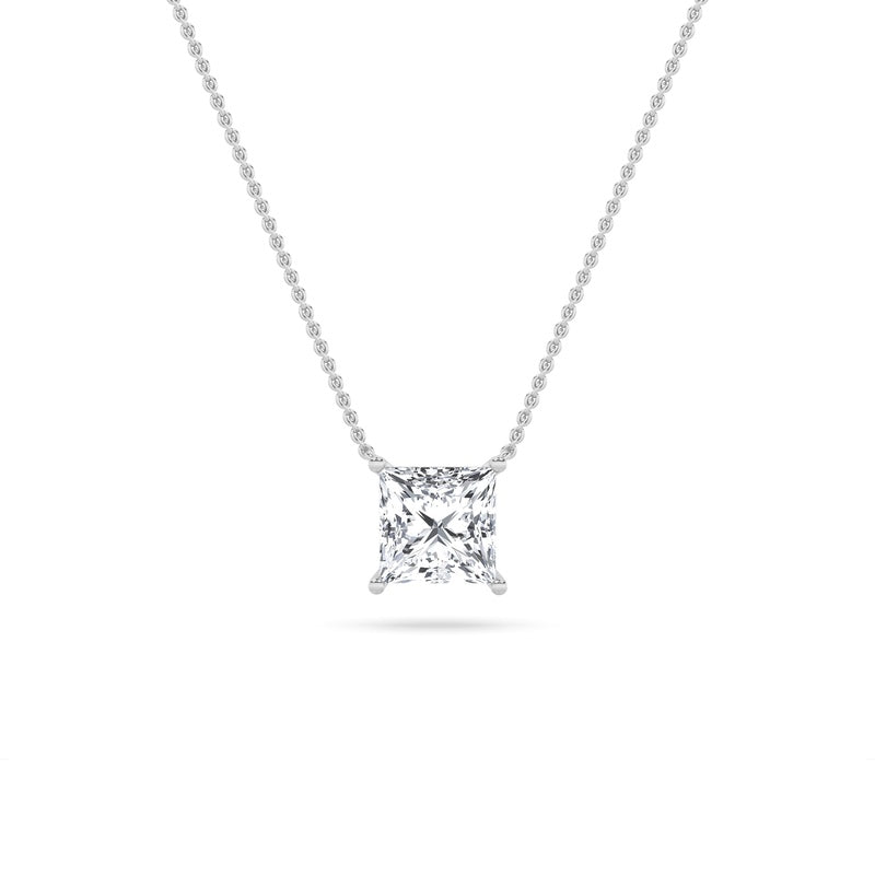 1CTW Princess Shaped Lab Grown Diamond (F/VS) Solitaire Necklace in 14K Gold