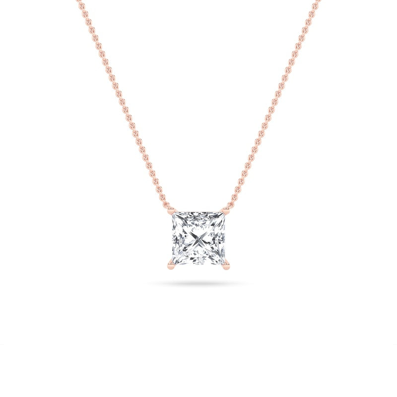 1CTW Princess Shaped Lab Grown Diamond (F/VS) Solitaire Necklace in 14K Gold
