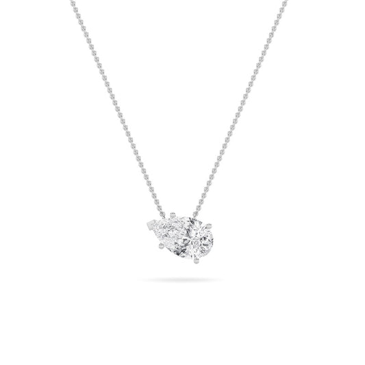 1CTW Pear Shaped Lab Grown Diamond (F/VS) East West Solitaire Necklace in 14K Gold