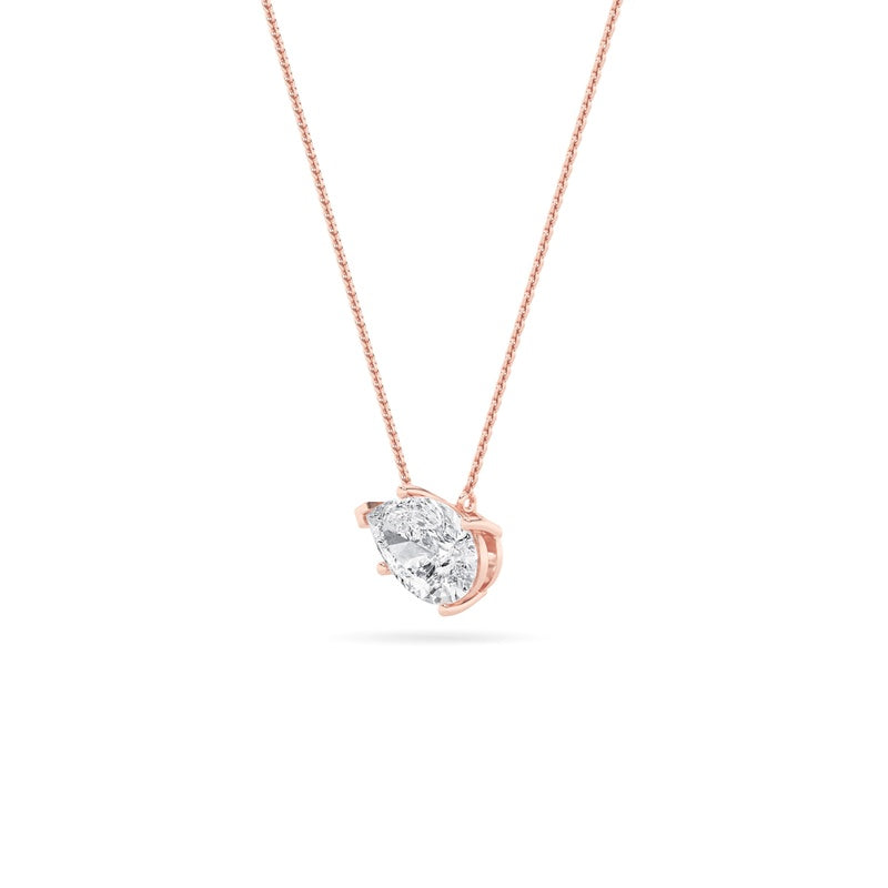 1CTW Pear Shaped Lab Grown Diamond (F/VS) East West Solitaire Necklace in 14K Gold