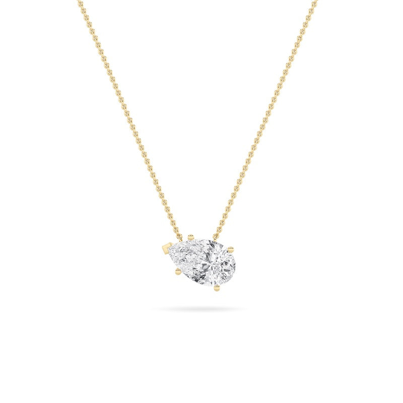 2CTW Pear Shaped Lab Grown Diamond (F/VS) East West Solitaire Necklace in 14K Gold