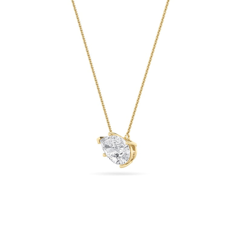 2CTW Pear Shaped Lab Grown Diamond (F/VS) East West Solitaire Necklace in 14K Gold