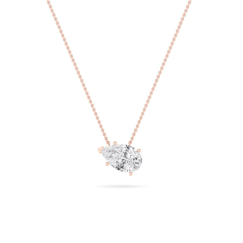 2CTW Pear Shaped Lab Grown Diamond (F/VS) East West Solitaire Necklace in 14K Gold