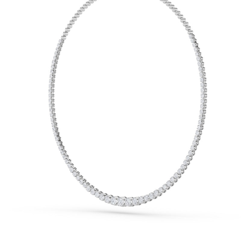 10CTW Round Shaped Lab Grown Diamond (F/VS) Graduating Half  Riviera Necklace in 14K Gold