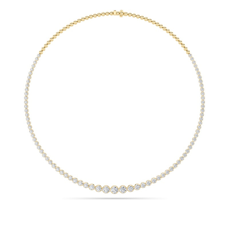 10CTW Round Shaped Lab Grown Diamond (F/VS) Graduating Half  Riviera Necklace in 14K Gold