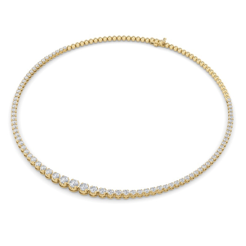 10CTW Round Shaped Lab Grown Diamond (F/VS) Graduating Half  Riviera Necklace in 14K Gold