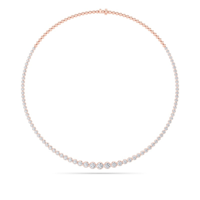10CTW Round Shaped Lab Grown Diamond (F/VS) Graduating Half  Riviera Necklace in 14K Gold