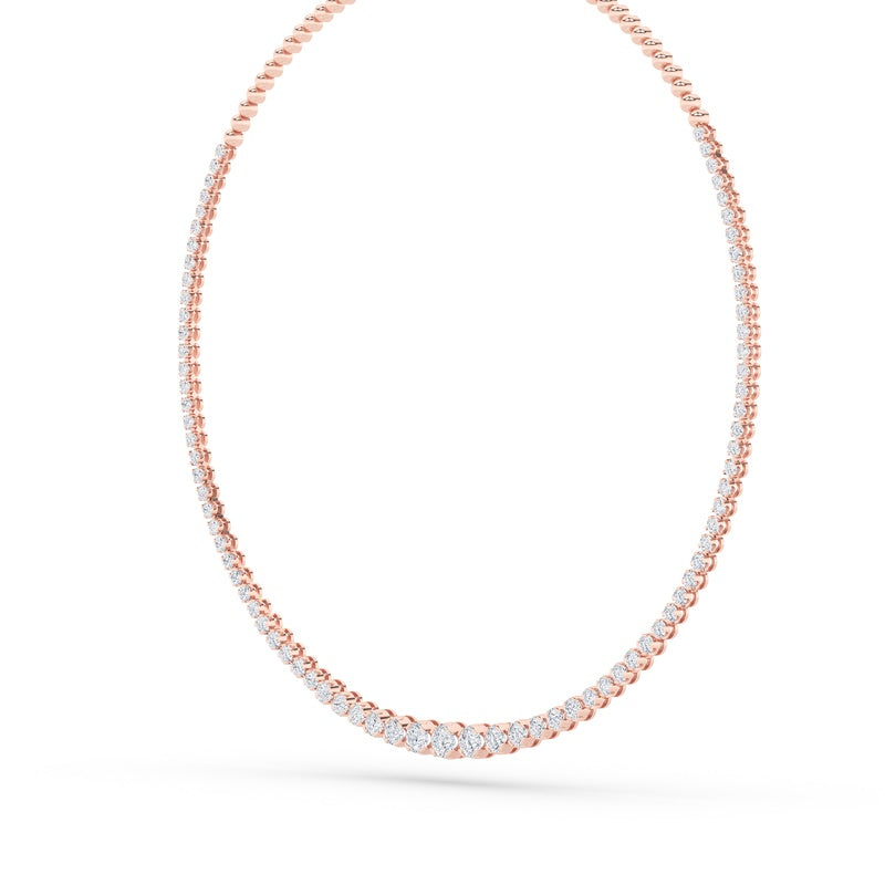 10CTW Round Shaped Lab Grown Diamond (F/VS) Graduating Half  Riviera Necklace in 14K Gold