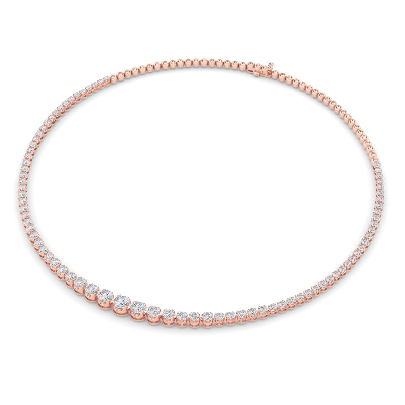 10CTW Round Shaped Lab Grown Diamond (F/VS) Graduating Half  Riviera Necklace in 14K Gold