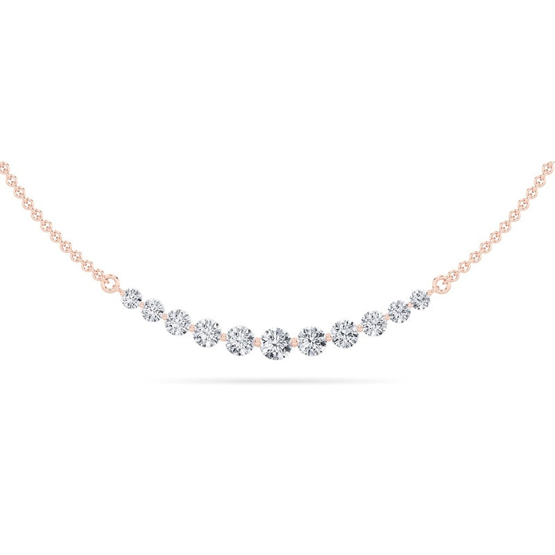 3CTW Round Shaped Lab Grown Diamond (F/VS) Graduating half    Necklace in 14K Gold