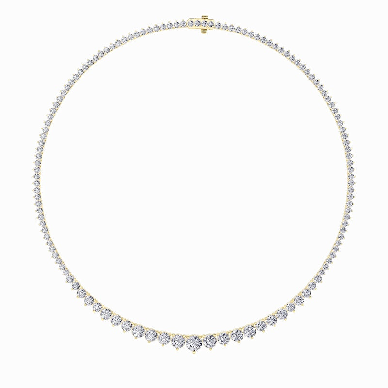 10CTW Round Shaped Lab Grown Diamond (F/VS) Three Prong Graduating Necklace in 14K Gold