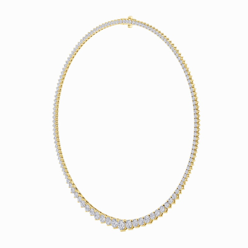 10CTW Round Shaped Lab Grown Diamond (F/VS) Three Prong Graduating Necklace in 14K Gold