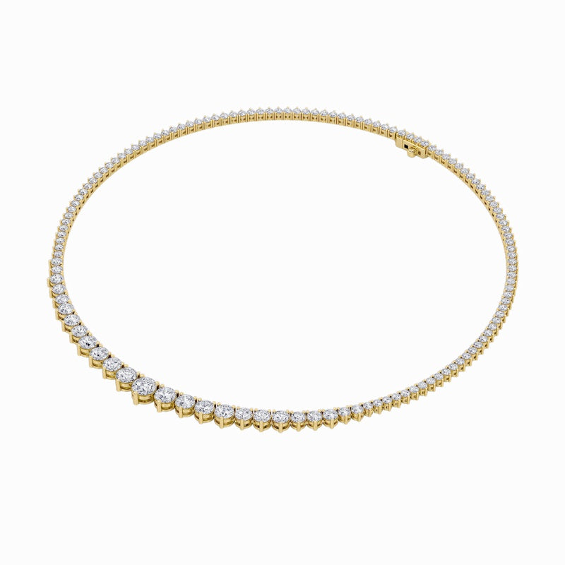 10CTW Round Shaped Lab Grown Diamond (F/VS) Three Prong Graduating Necklace in 14K Gold
