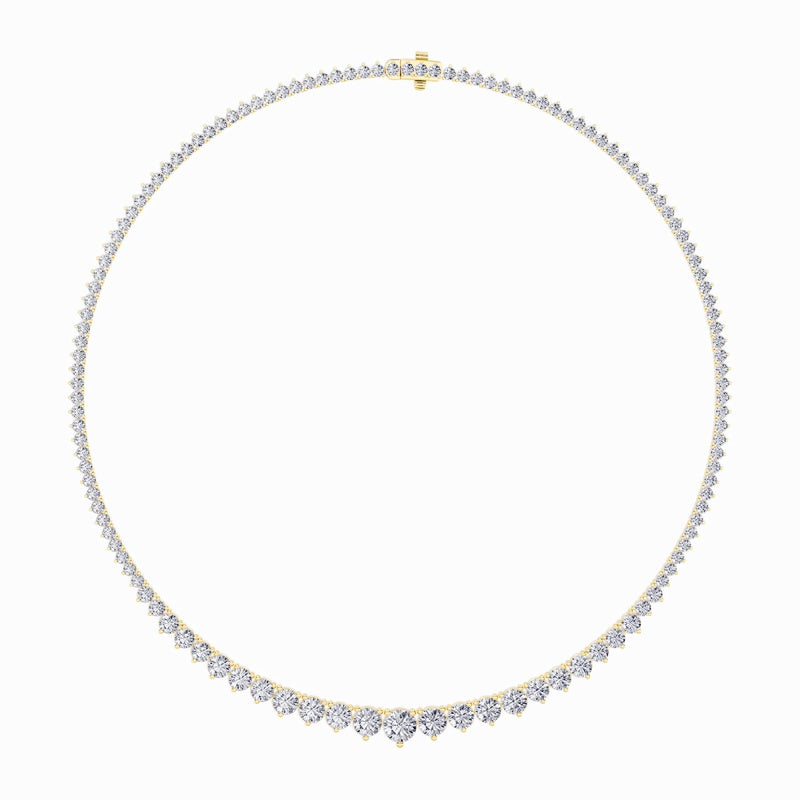 10CTW Round Shaped Lab Grown Diamond (F/VS) Three Prong Graduating Necklace in 14K Gold