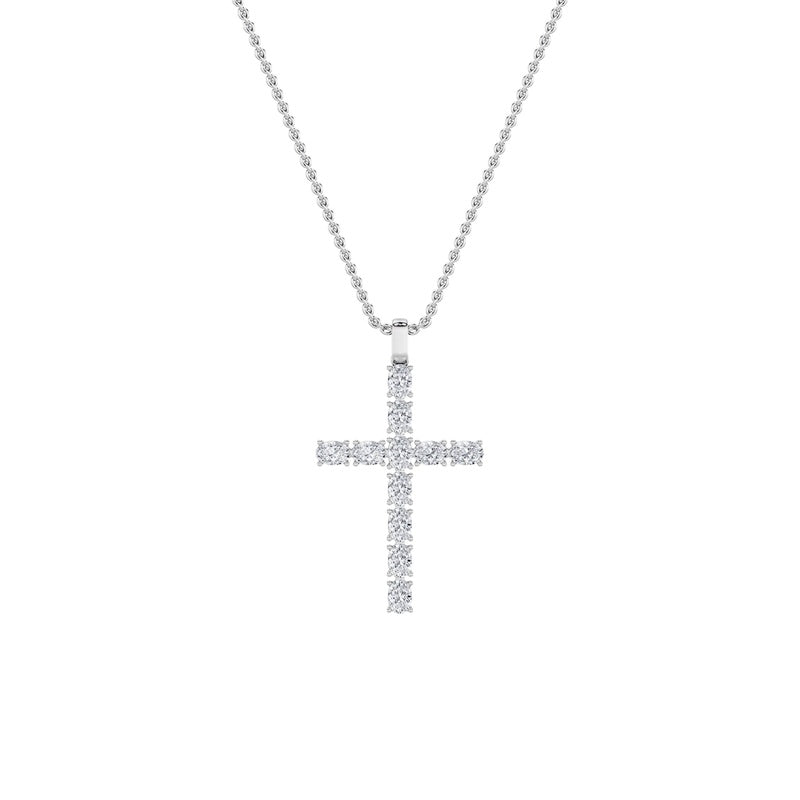 2CTW Oval Shaped Lab Grown Diamond (F/VS) Cross Pendant in 14K Gold