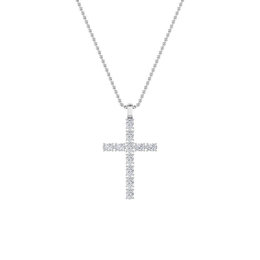 2CTW Oval Shaped Lab Grown Diamond (F/VS) Cross Pendant in 14K Gold