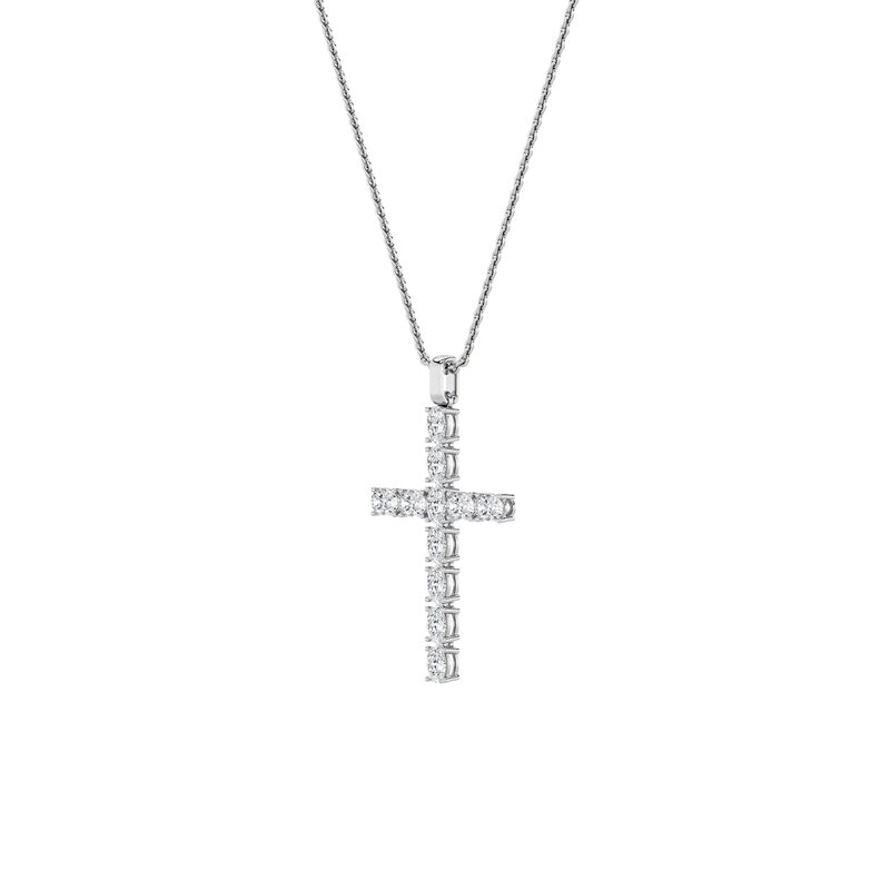 2CTW Oval Shaped Lab Grown Diamond (F/VS) Cross Pendant in 14K Gold