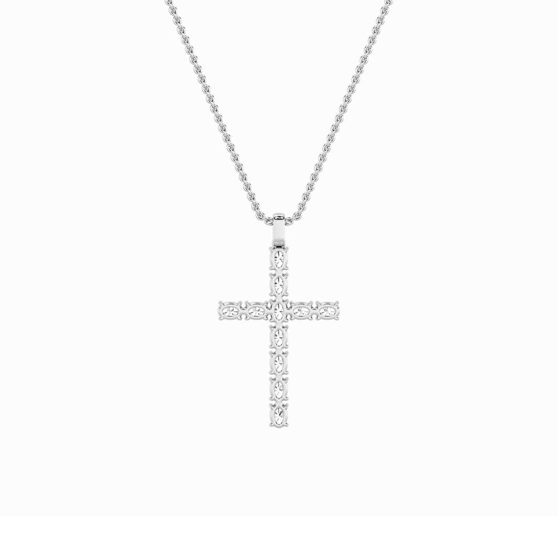 2CTW Oval Shaped Lab Grown Diamond (F/VS) Cross Pendant in 14K Gold