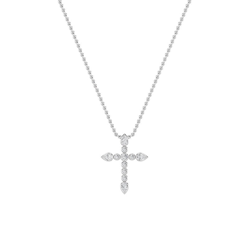 1.5CTW Pear Shaped Lab Grown Diamond (F/VS) Cross Pendant in 14K Gold